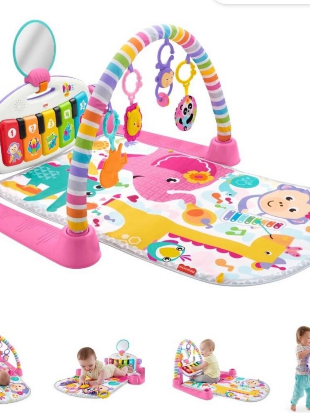 Fisher-Price Pink Rainbow Activity Play Mat with Piano and Hanging Toys